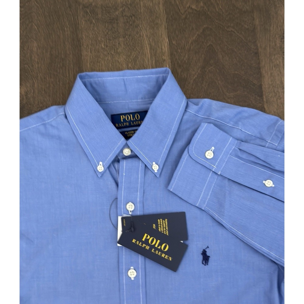 NWT Polo Ralph Lauren Mens S Blue Performance Button Down Shirt Classic Fit Logo